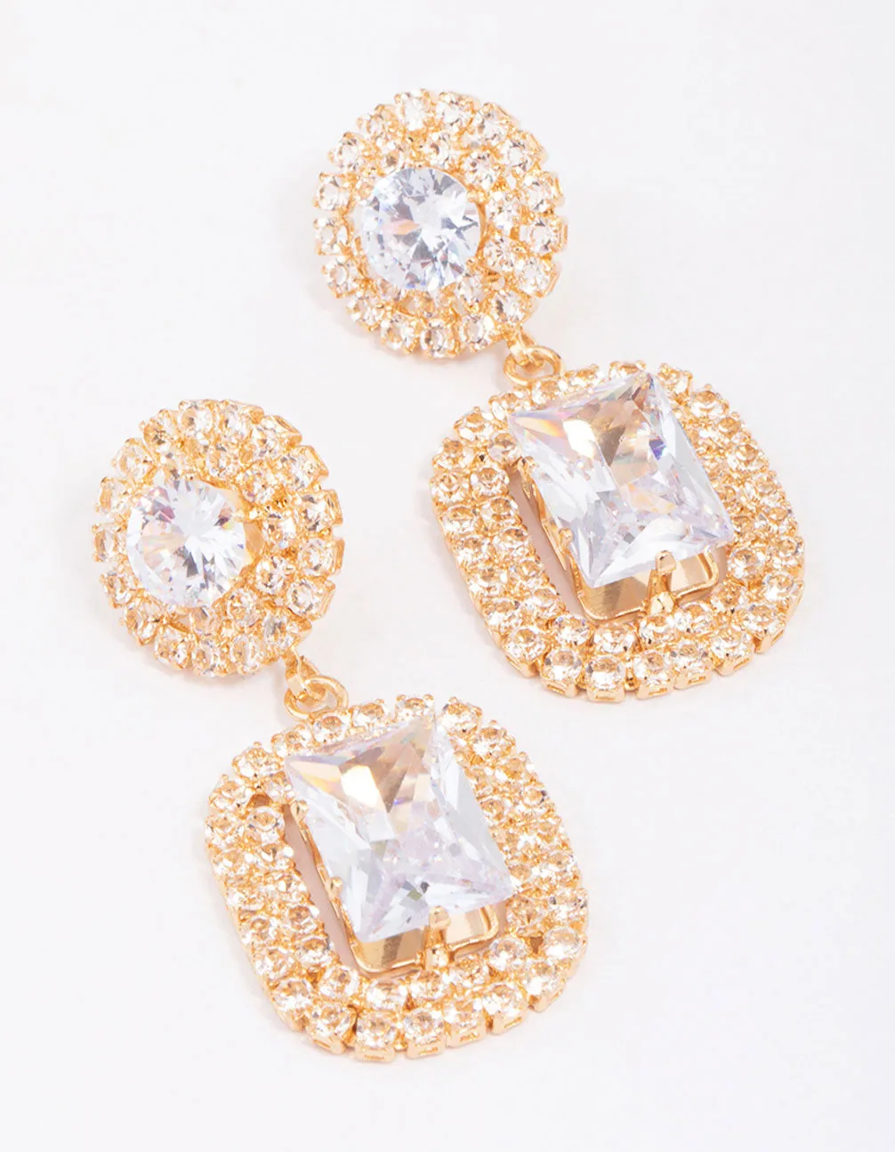 Gold Double Stone Statement Drop Earrings