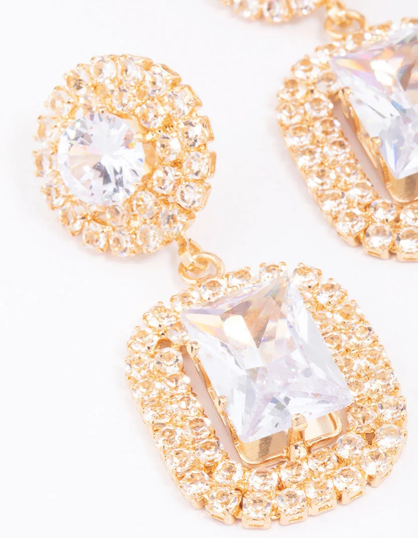 Gold Double Stone Statement Drop Earrings