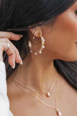 Gold Pearl Studded Metallic Hoop Earrings - FINAL SALE