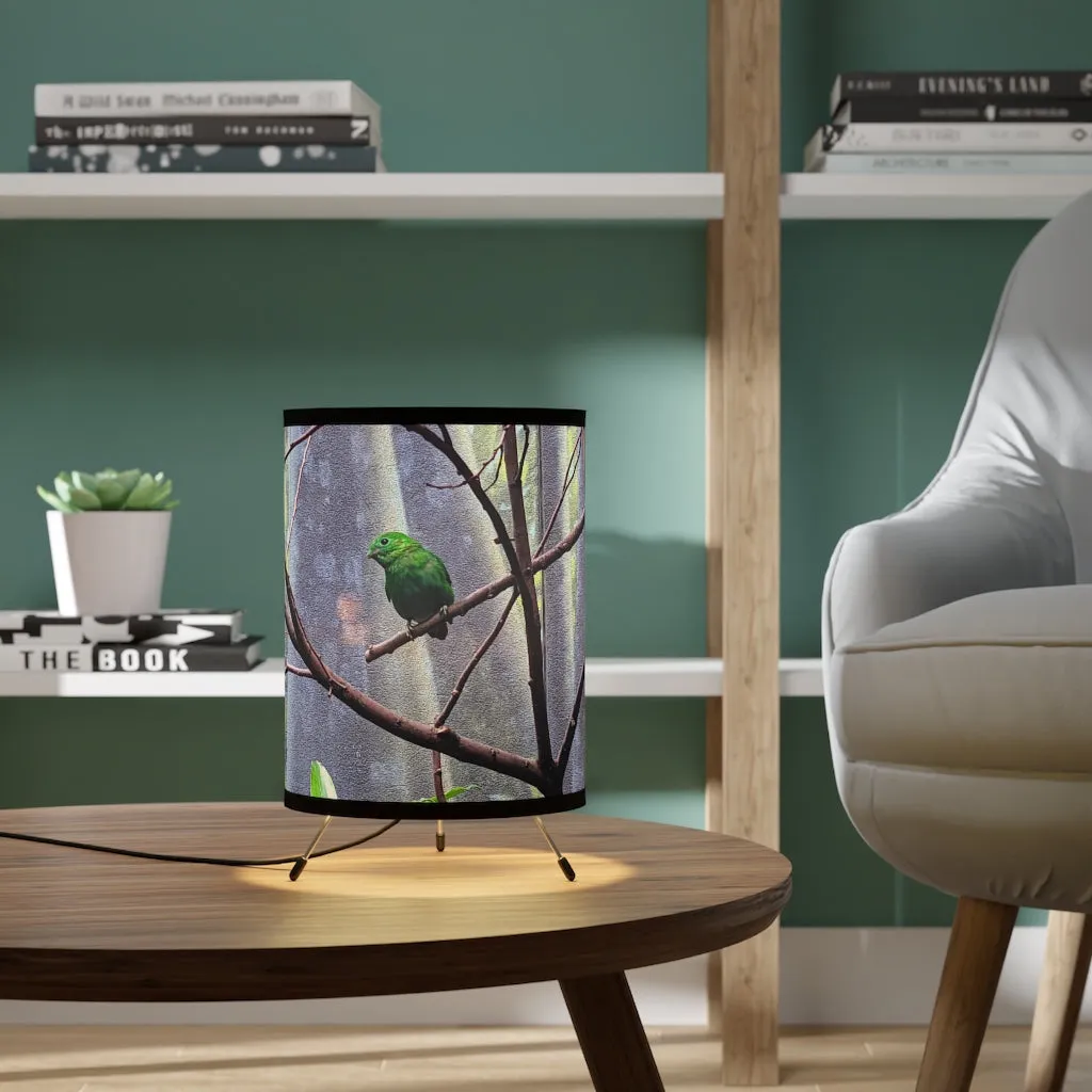 Green Bird Tripod Lamp with High-Res Printed Shade, US\CA plug