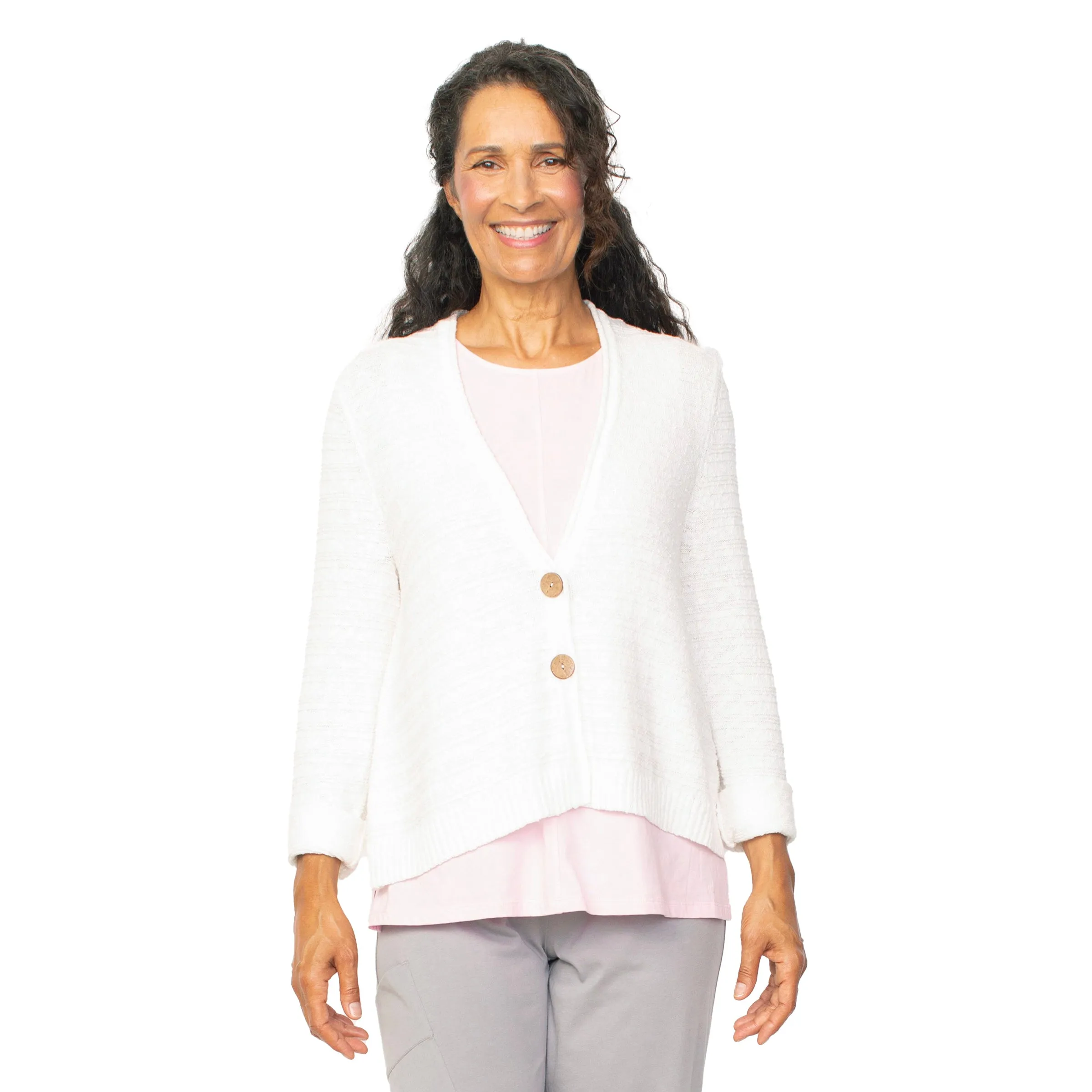 Habitat Purl-Stitch Short Sweater Cardigan in Winter White - 80110-WHT