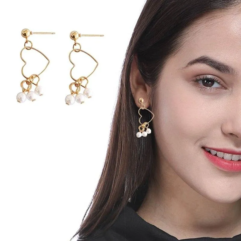 Heart-shaped Minimalist Temperament Pearl Earrings Gold