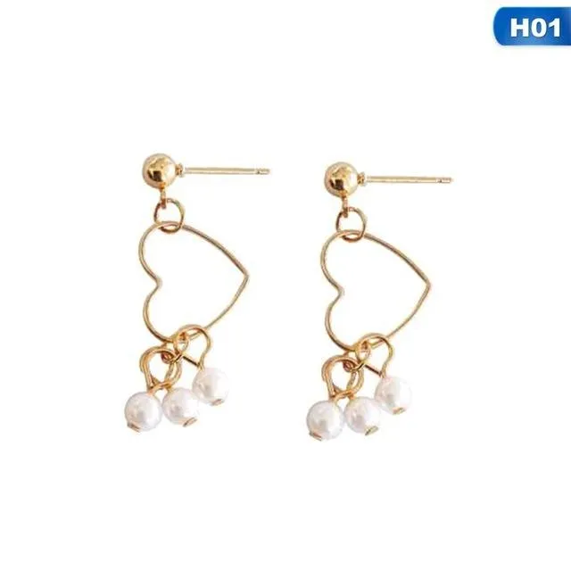 Heart-shaped Minimalist Temperament Pearl Earrings Gold