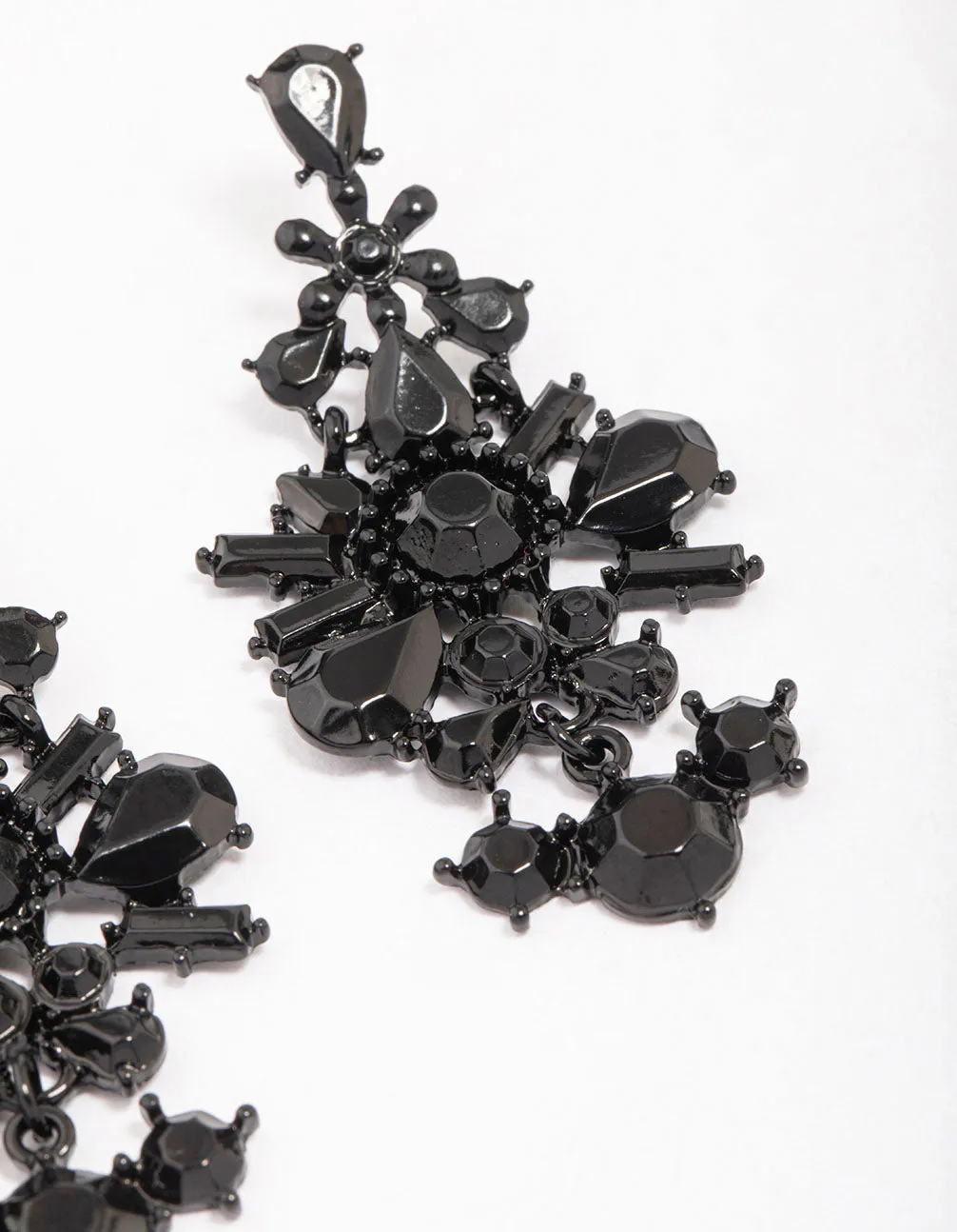 Jet Black Stone Cluster Drop Earrings