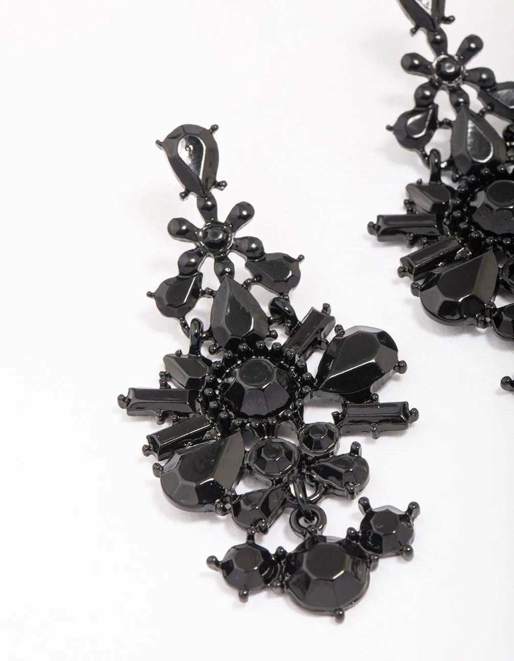 Jet Black Stone Cluster Drop Earrings