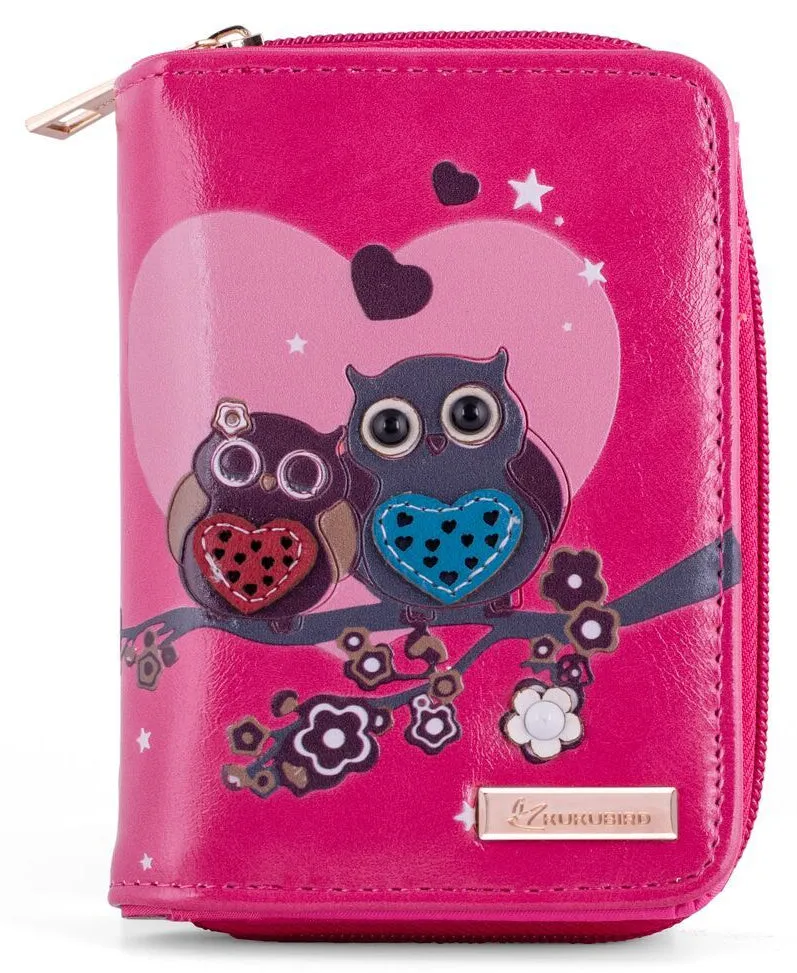 Kukubird Medium Purse 2 owl's love - Fuchsia