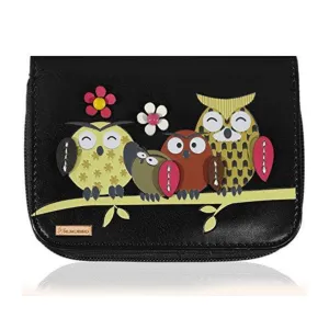 Kukubird Medium Purse Owl Feature Embroidery Patch Family Tree - Black