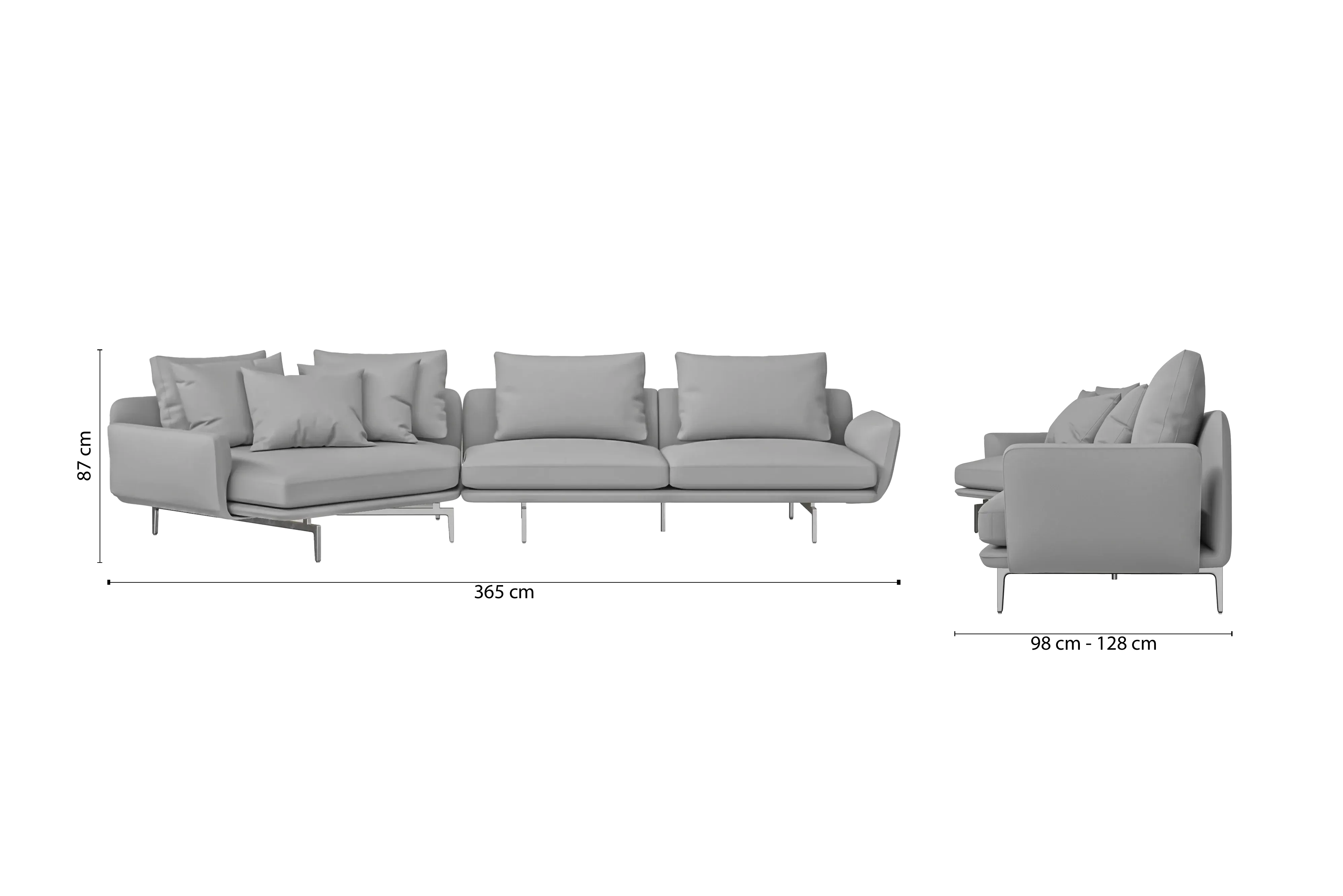 Legnano 4 Seater Left Hand Facing Chaise Lounge Corner Sofa Grey Leather