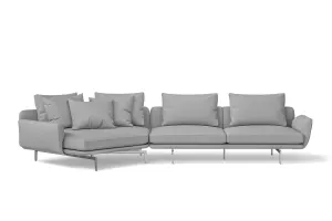 Legnano 4 Seater Left Hand Facing Chaise Lounge Corner Sofa Grey Leather