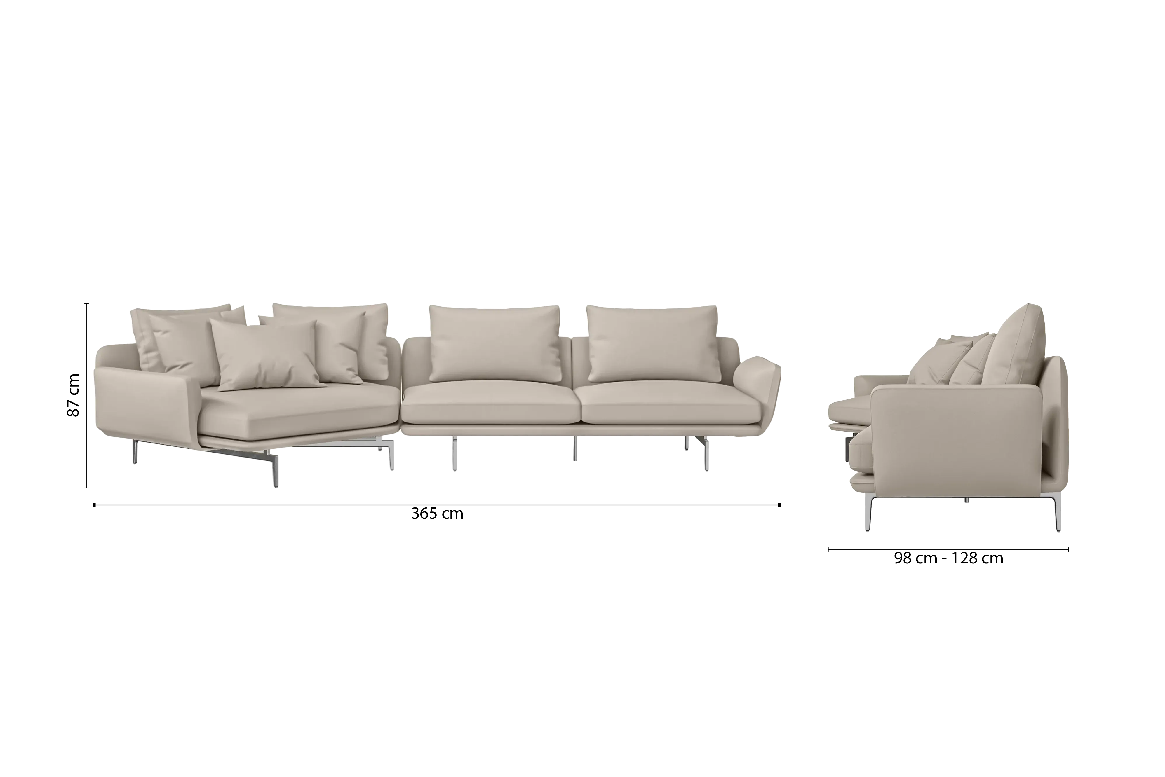 Legnano 4 Seater Left Hand Facing Chaise Lounge Corner Sofa Sand Leather