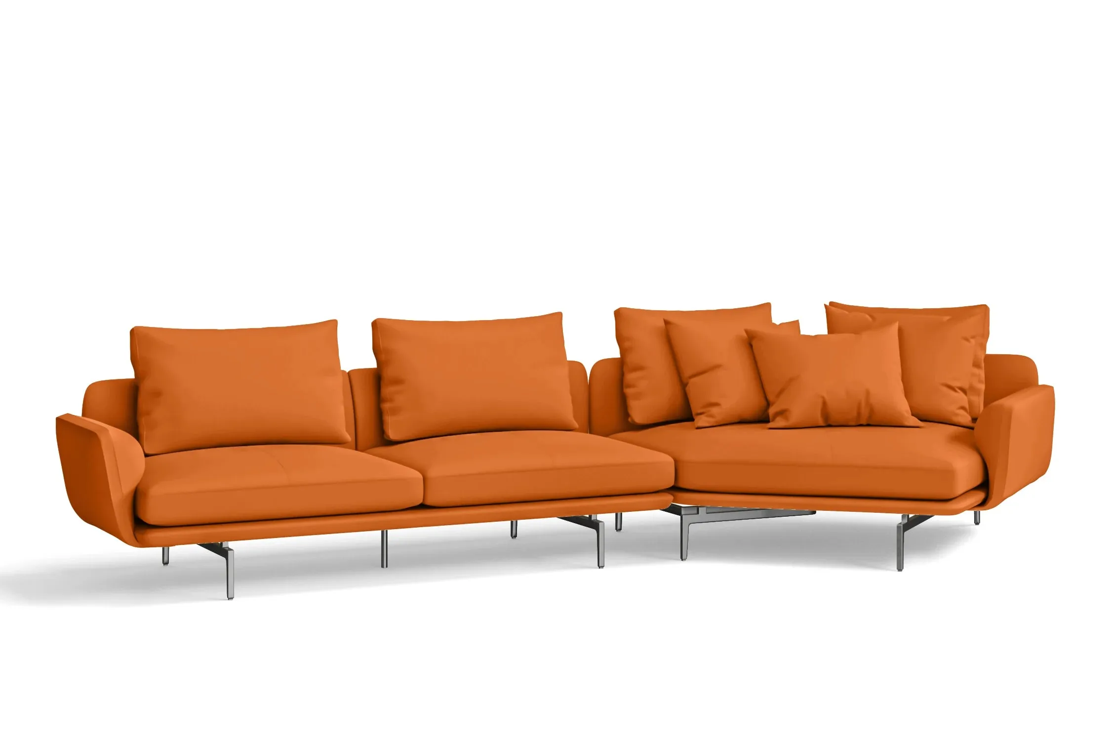 Legnano 4 Seater Right Hand Facing Chaise Lounge Corner Sofa Orange Leather