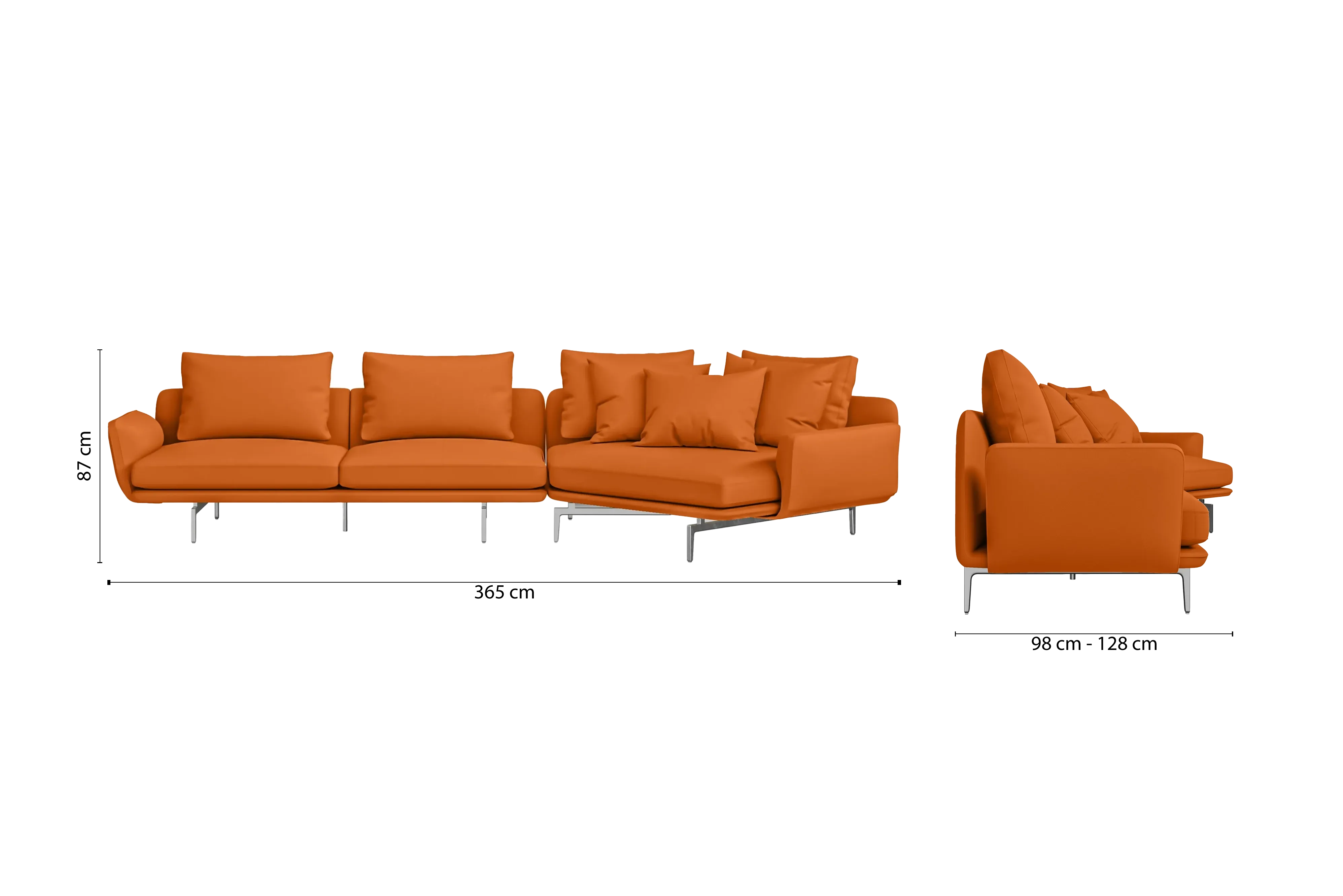 Legnano 4 Seater Right Hand Facing Chaise Lounge Corner Sofa Orange Leather