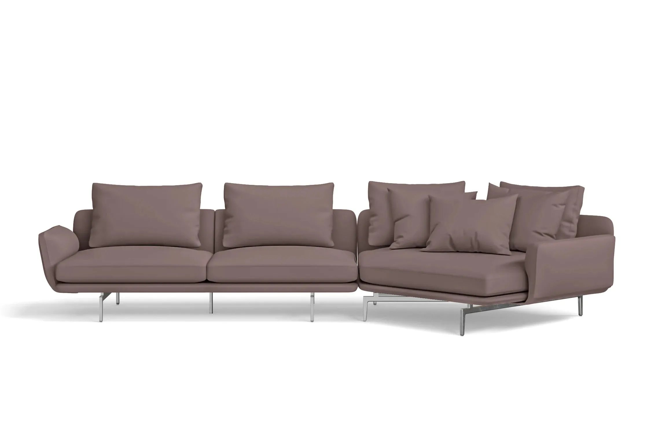 Legnano 4 Seater Right Hand Facing Chaise Lounge Corner Sofa Rose Taupe Leather