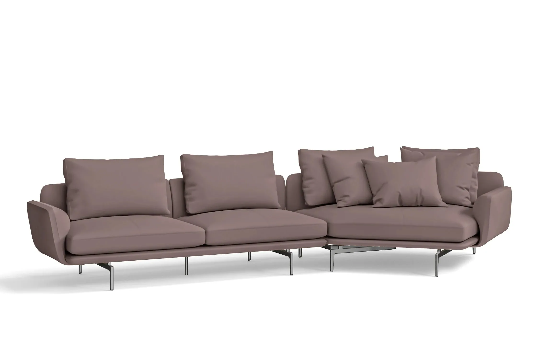 Legnano 4 Seater Right Hand Facing Chaise Lounge Corner Sofa Rose Taupe Leather