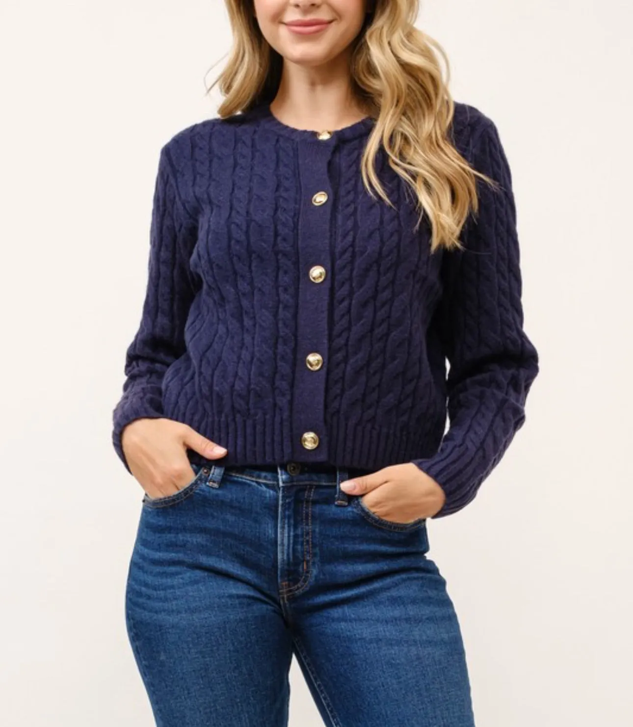 Maisy Navy Cableknit Cardigan