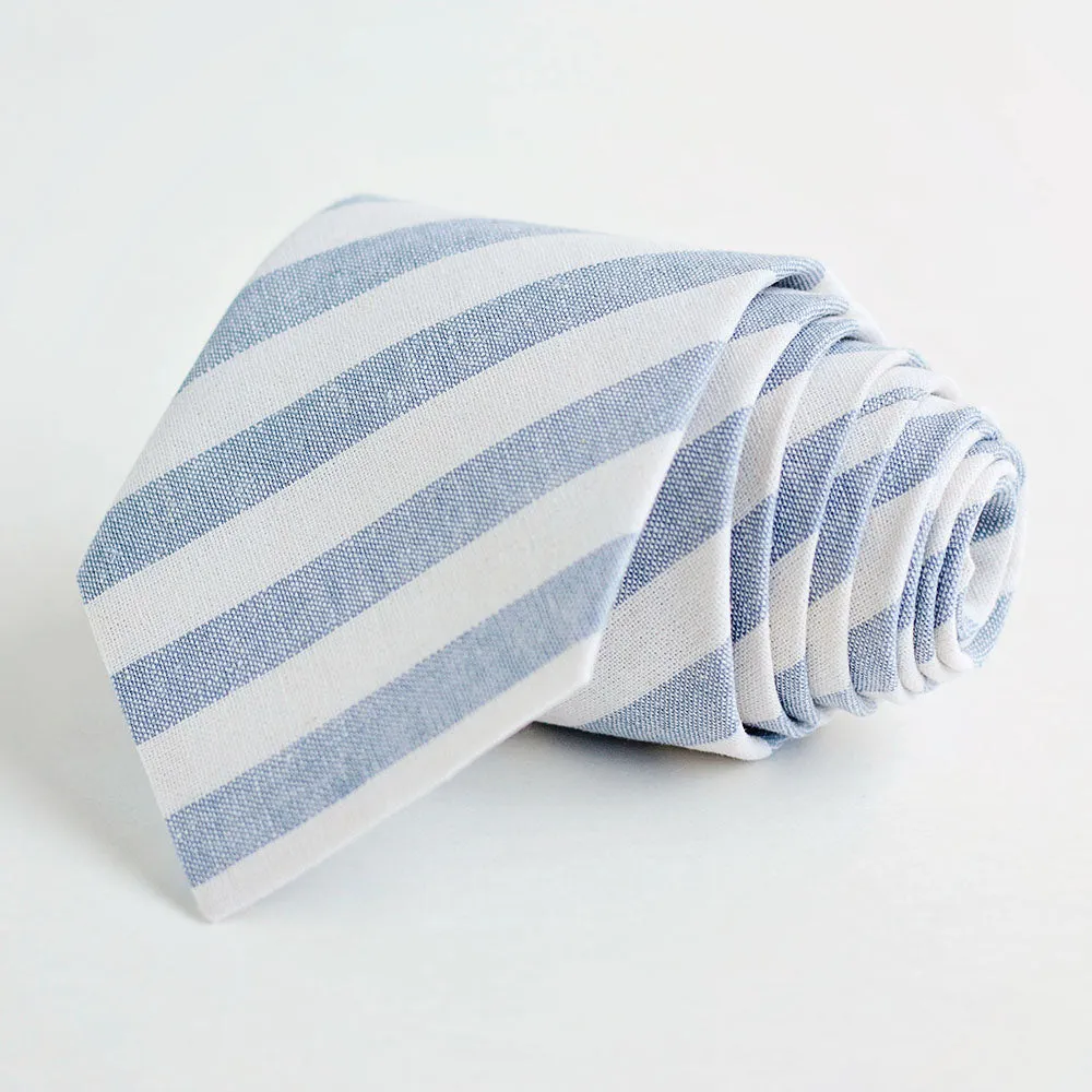 Men's Pre-Tied Bow Tie / Wide Chambray Linen Stripe