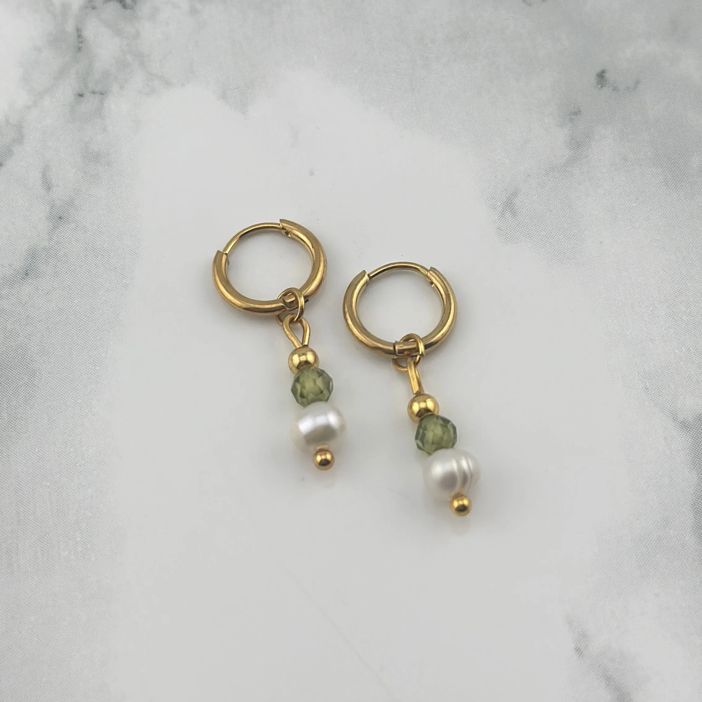 Mini green pearl Hoops