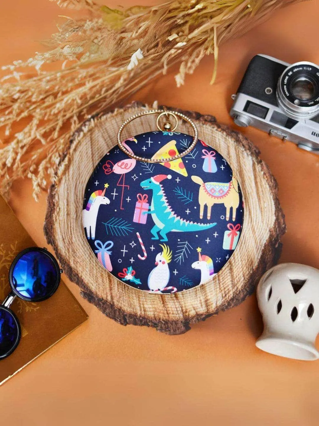 Miniature Printed Round Clutch