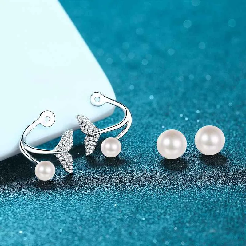 New Elegant Tail Shape Pearl Earrings Jewelry For Woman