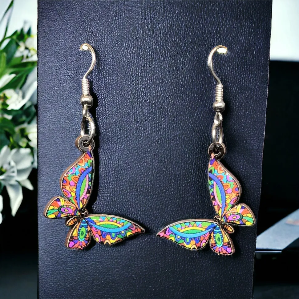 OLDTRIBES™ Painted Multicolor Butterfly Wood Earrings