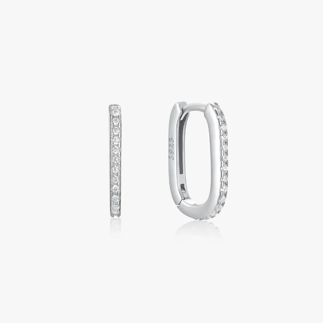 Oval Pave Huggies in Silver