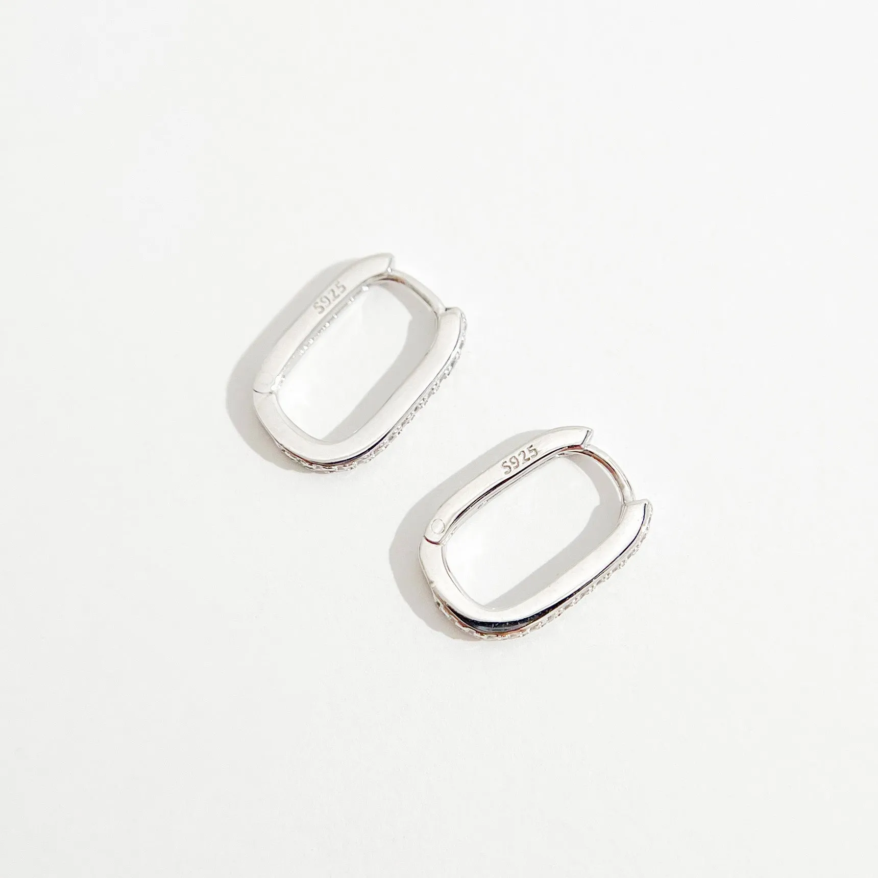 Oval Pave Huggies in Silver