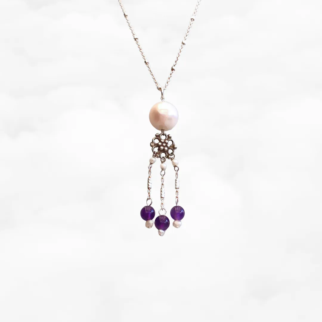 Pearl and Amethyst Tassel Necklace