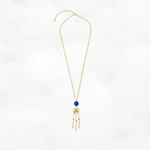 Pearl and Lapis Tassel Necklace