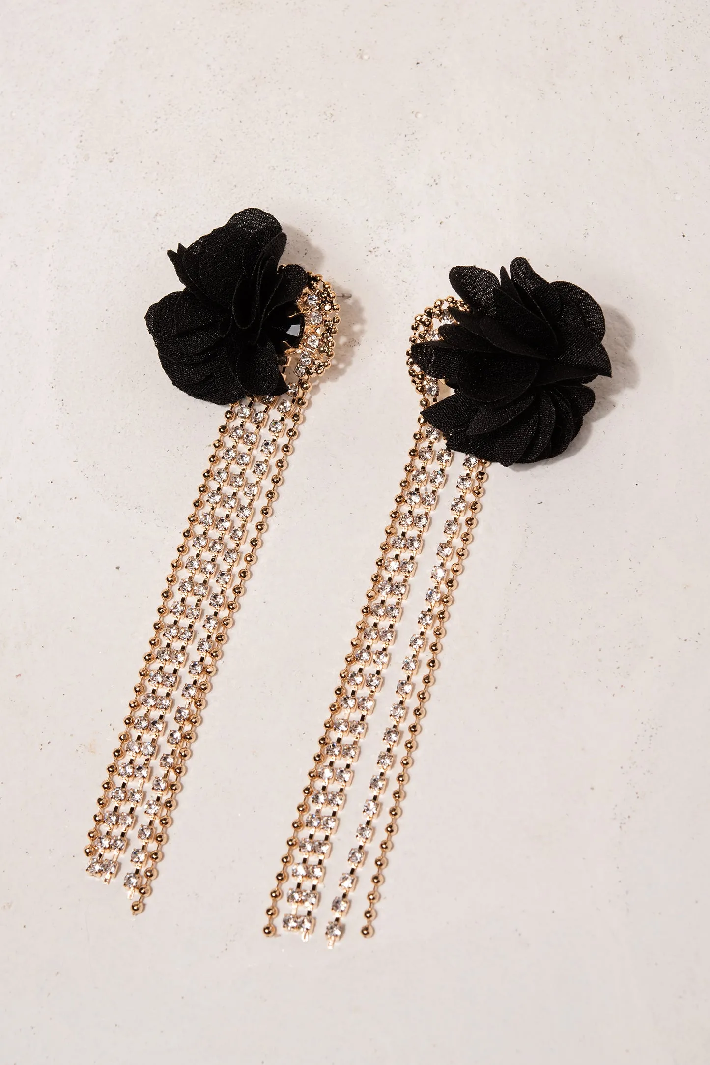 Petal Puff Rhinestone Tassel Earrings