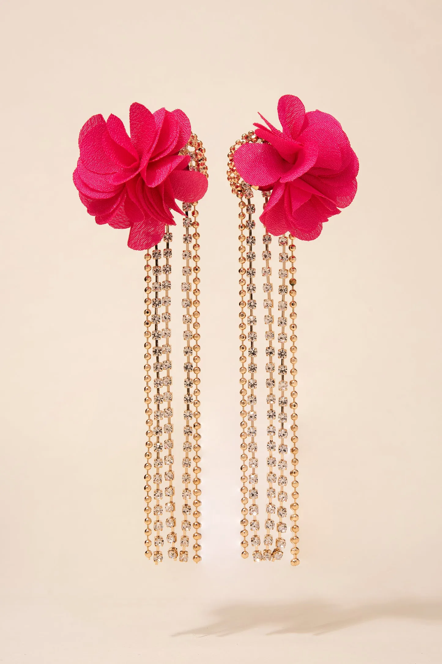 Petal Puff Rhinestone Tassel Earrings