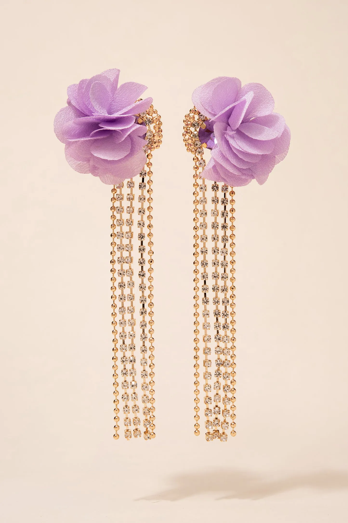 Petal Puff Rhinestone Tassel Earrings