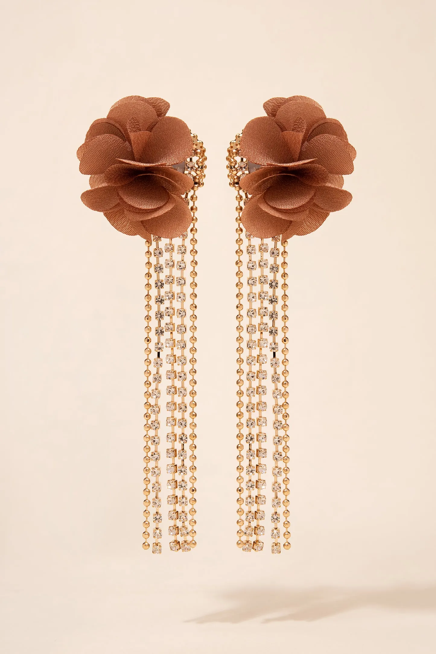 Petal Puff Rhinestone Tassel Earrings