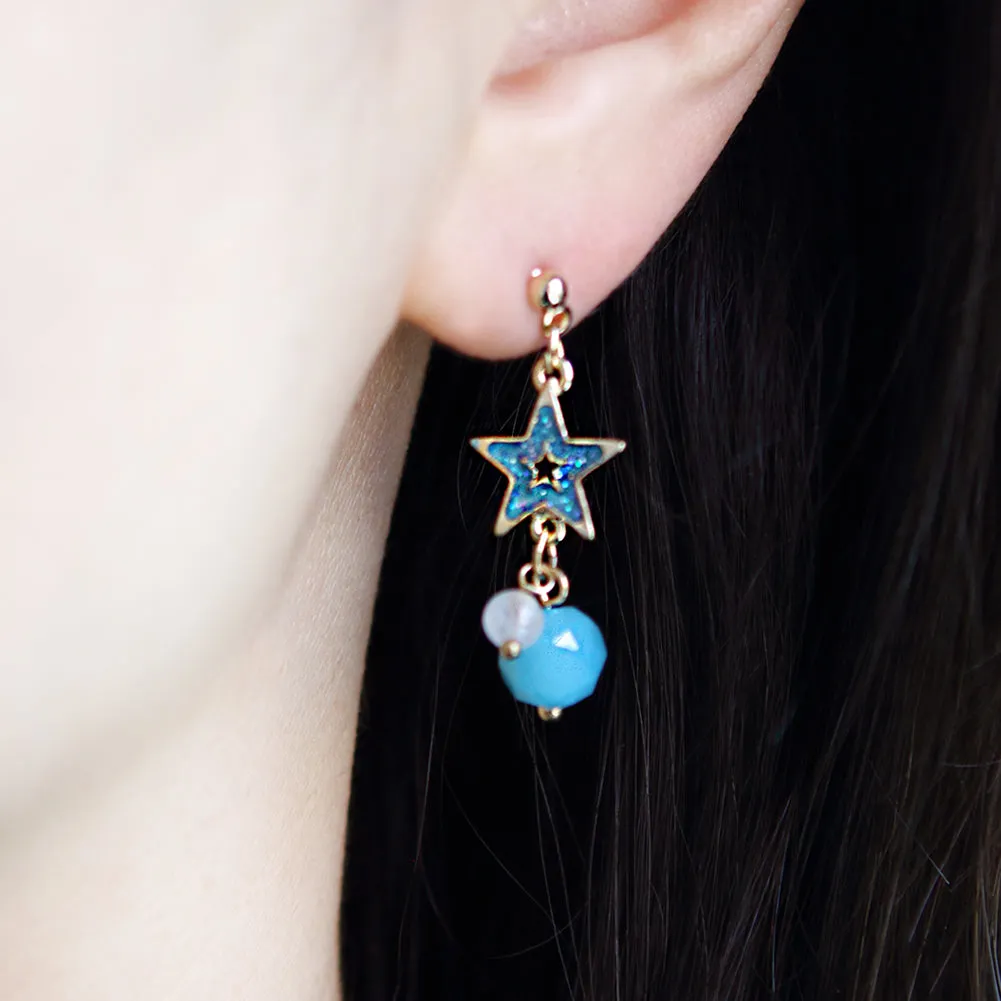 Planet and Star Mismatched Drop Earrings