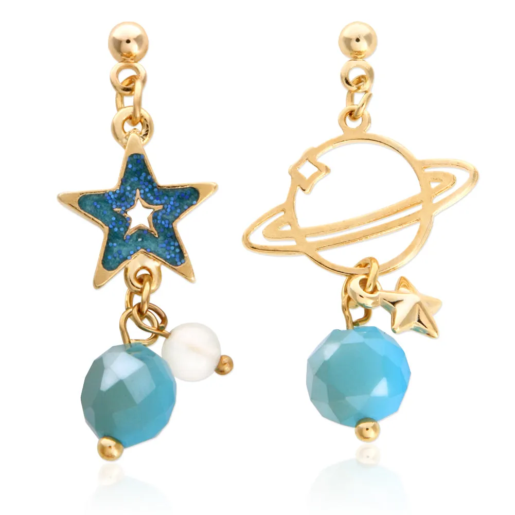 Planet and Star Mismatched Drop Earrings