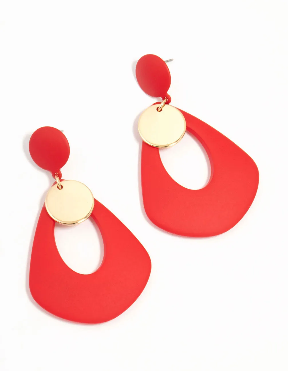 Red Coated Metal Trapeze Drop Earrings