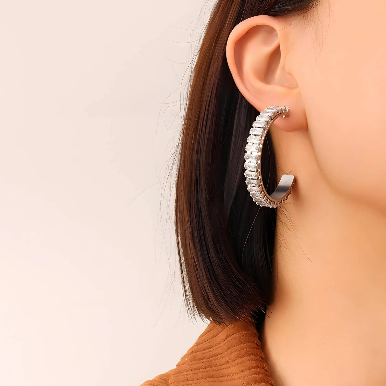 Reriti Intensity Stainless steel Silver Studded Hoop Earrings