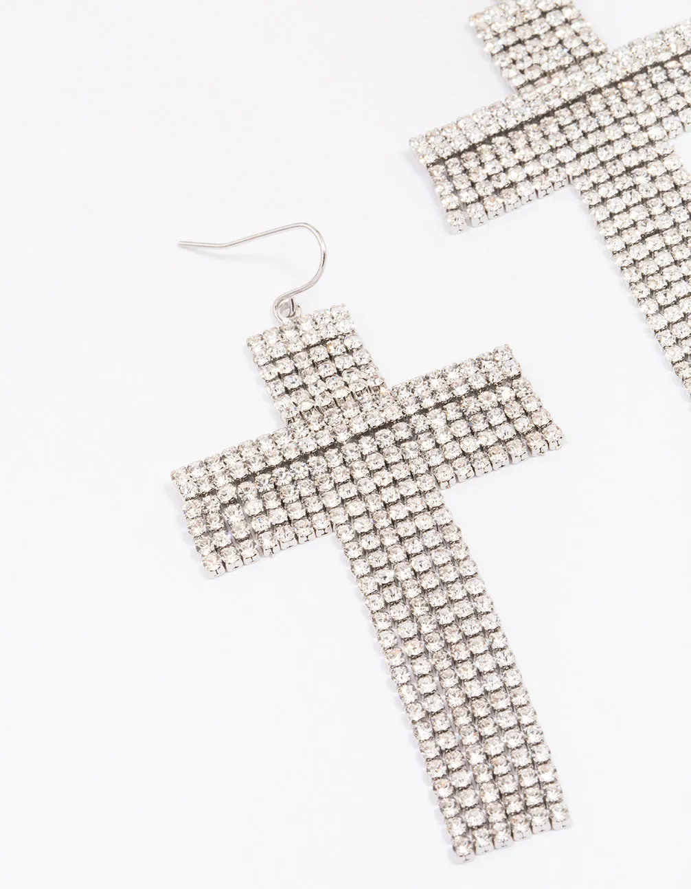 Rhodium Flowing Cross Drop Earrings