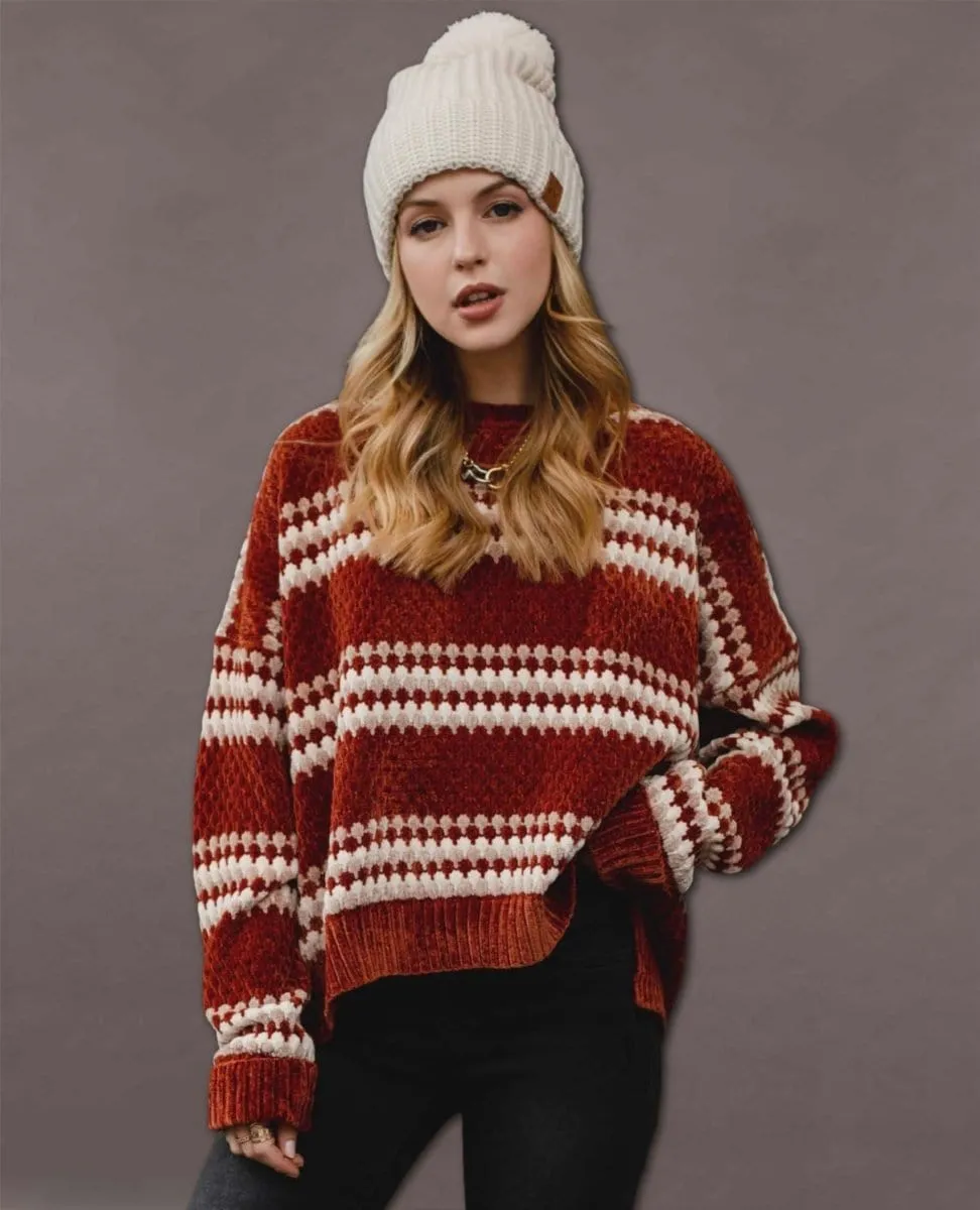 Rust Chenille Striped Sweater