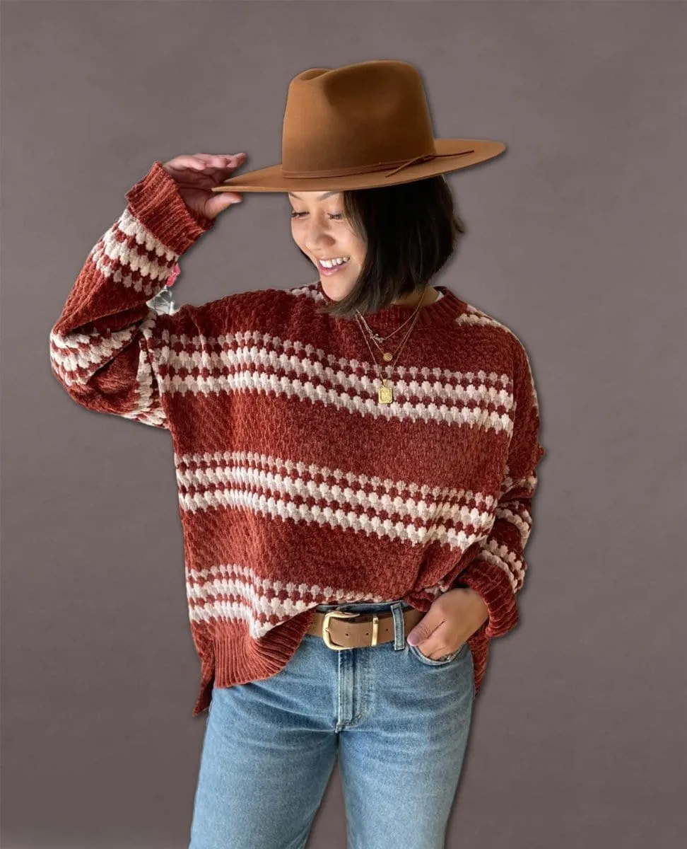 Rust Chenille Striped Sweater