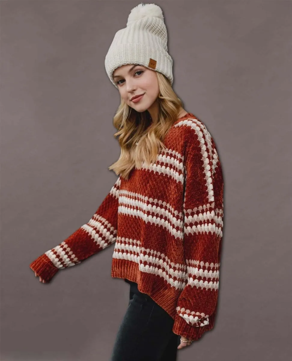 Rust Chenille Striped Sweater