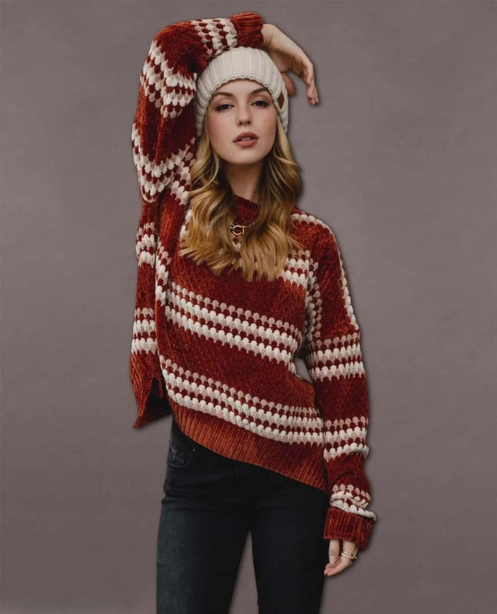 Rust Chenille Striped Sweater