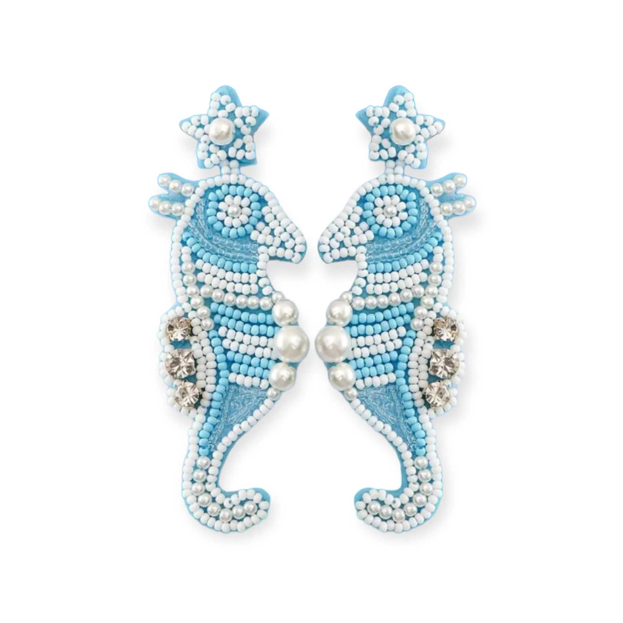 Seahorse Beaded Vacation Drop Earrings, SALE