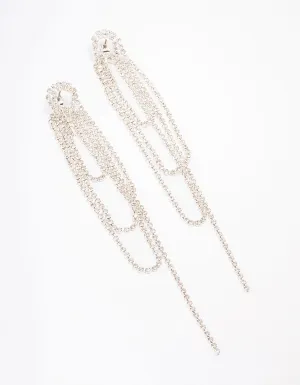 Silver Long Statement Diamante Drop Earrings