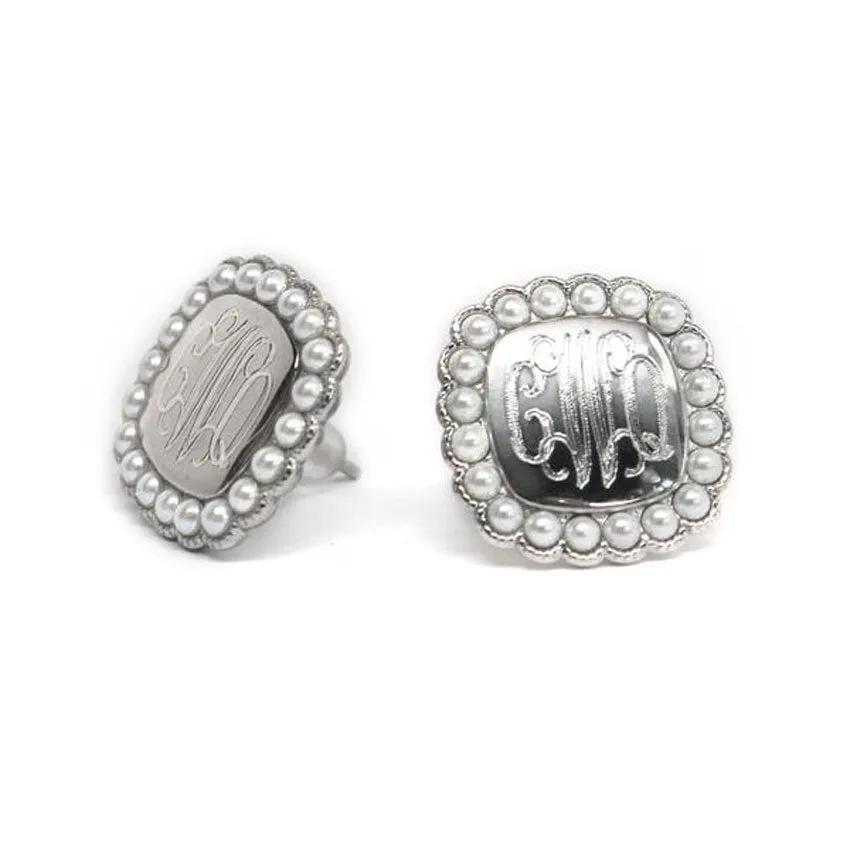 Silver Pearl Monogram Earrings