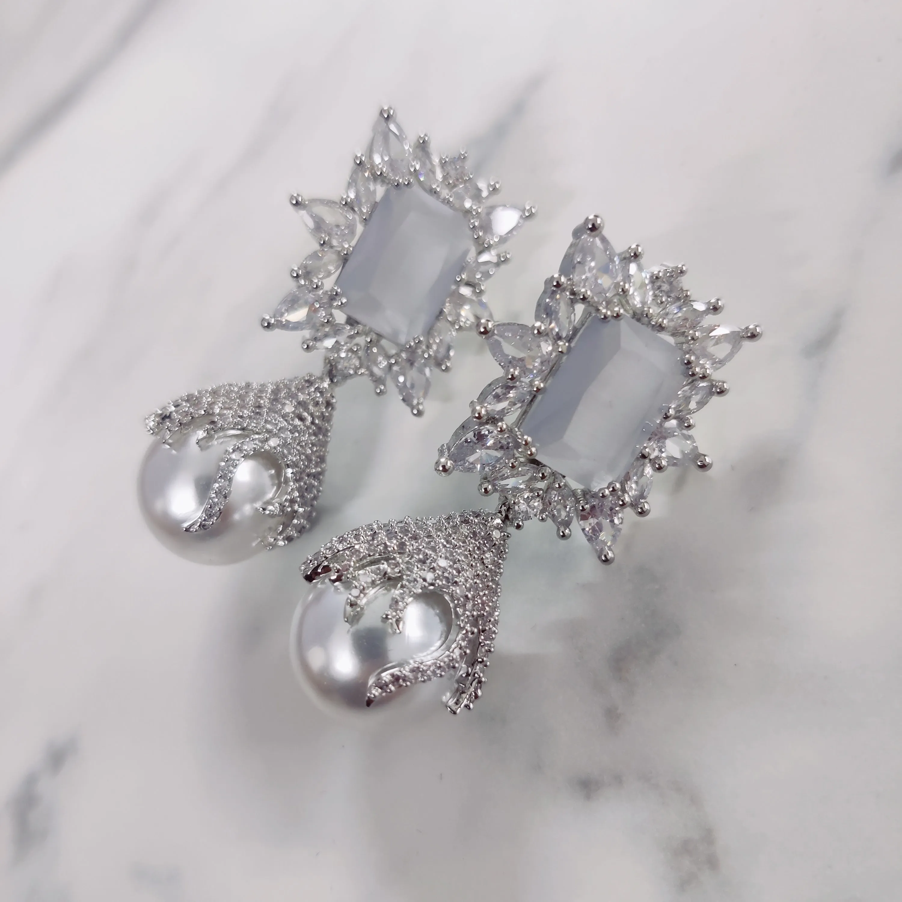 Sophisticated Grey Rhodium Earrings