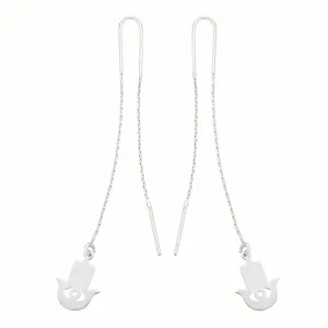 Sterling Silver Hand of Fatima Threader Earrings