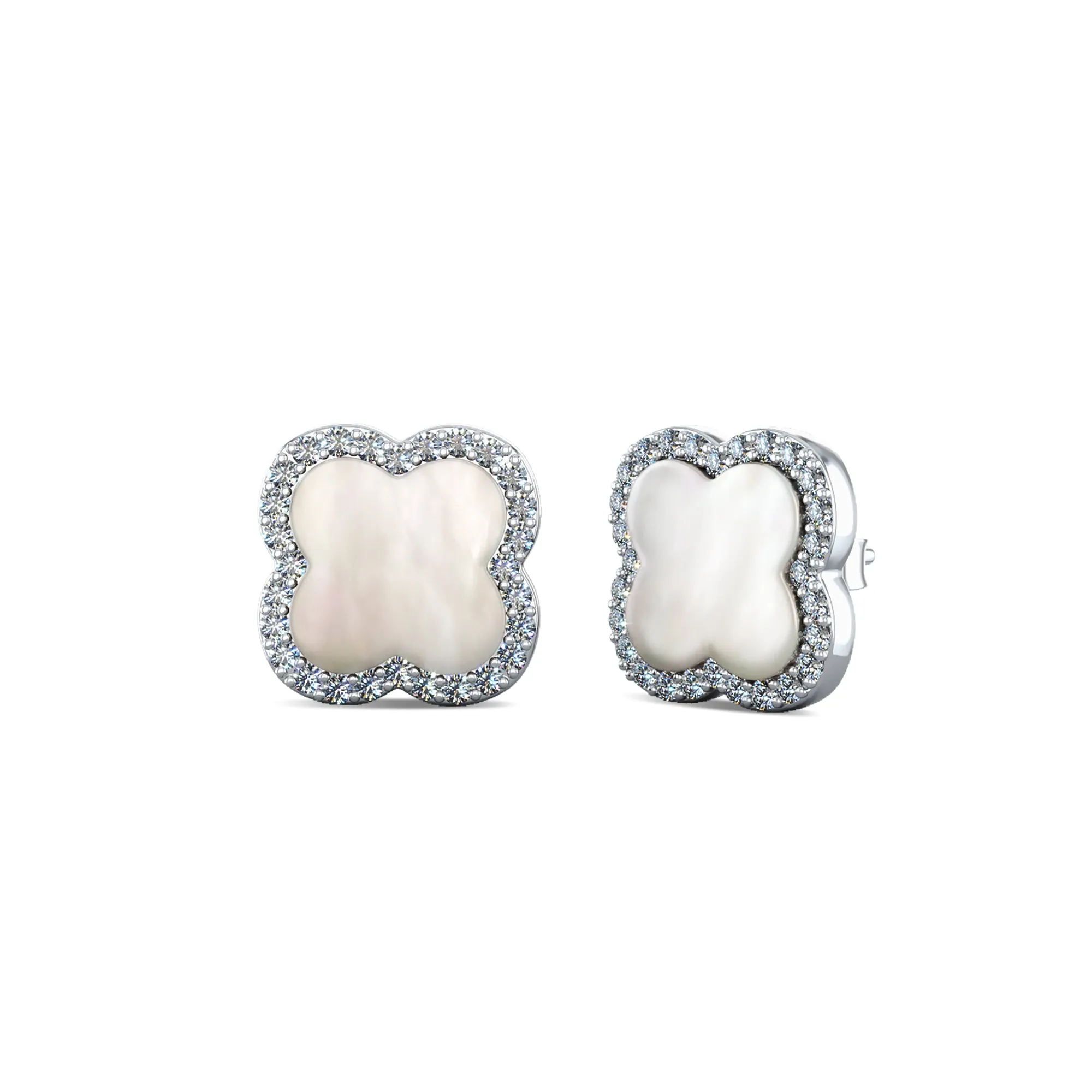 Sterling Silver Mother of Pearl Clover Stud Earrings