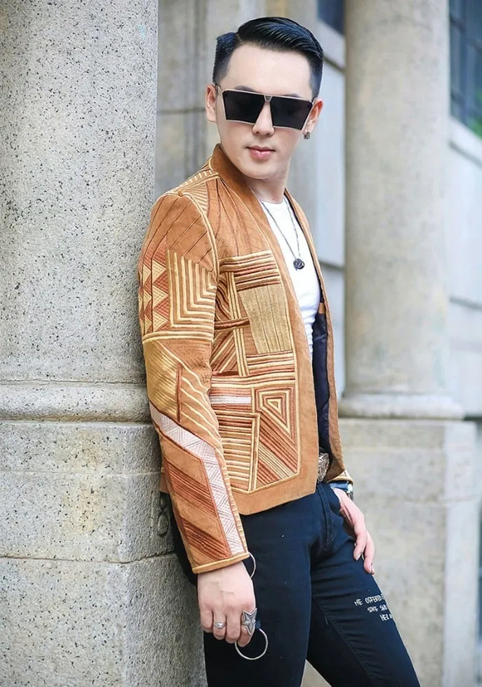 Textured Design Geometric Party Style Men Blazer