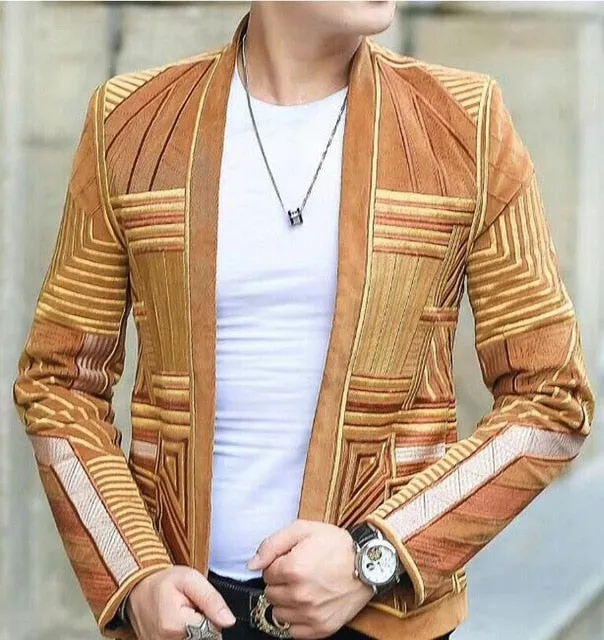 Textured Design Geometric Party Style Men Blazer