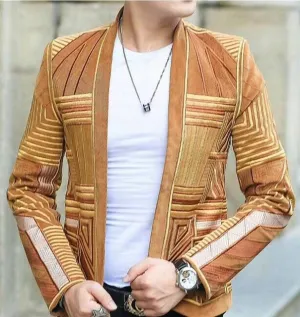 Textured Design Geometric Party Style Men Blazer